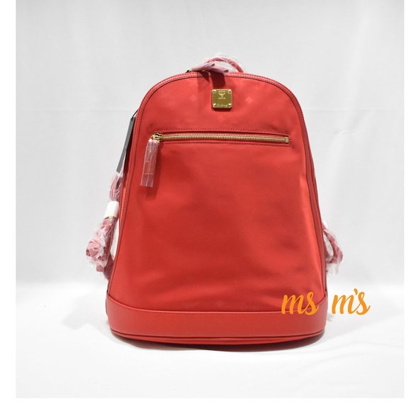 NWT MCM Large RED Nylon Logo Backpack - Picture 3 of 8